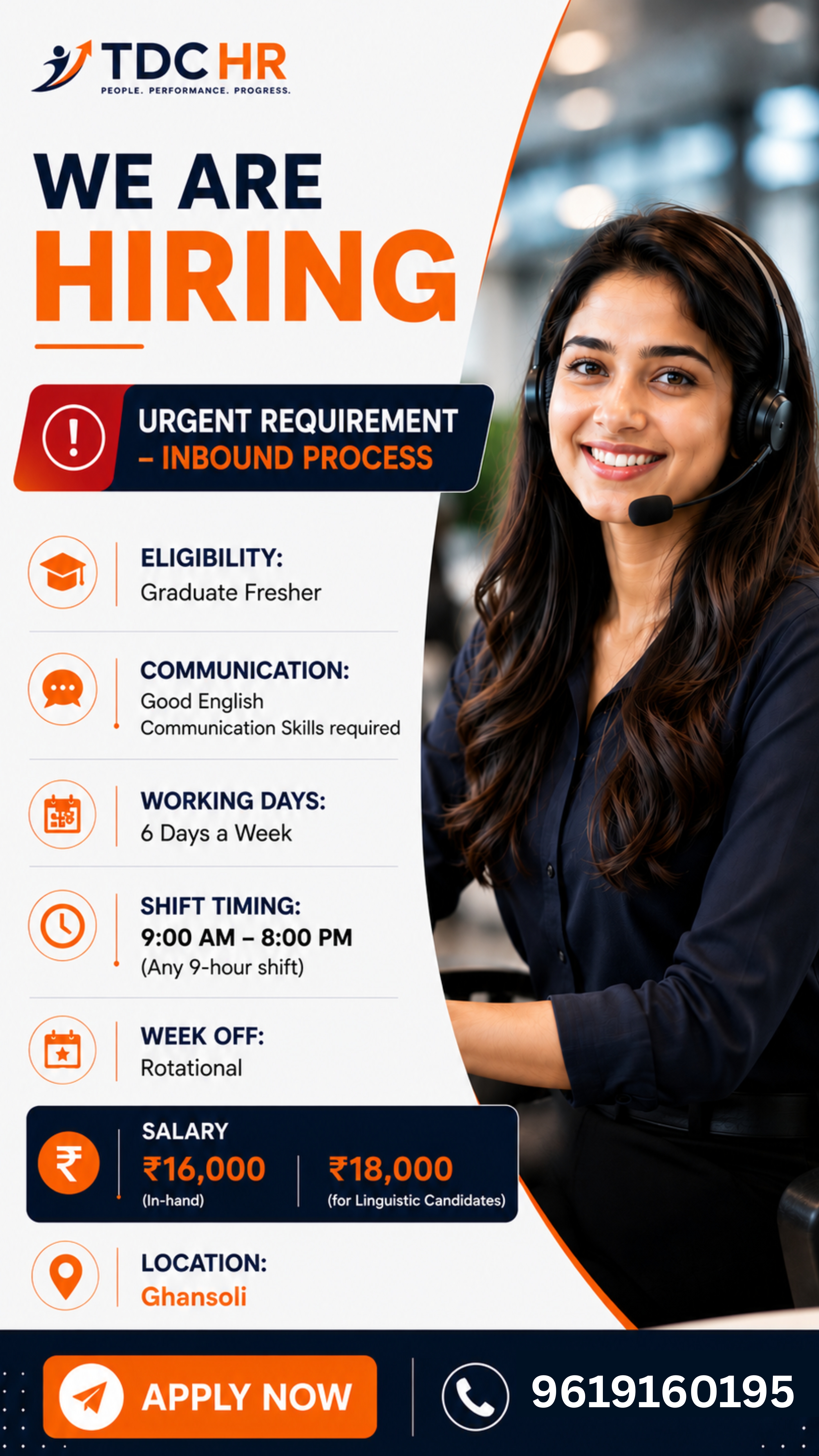 Customer Support Executive – Inbound Process at TDC HR